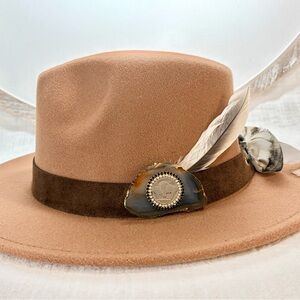 Hat Band: Brown suede , Agate Crystal with Buffalo coin